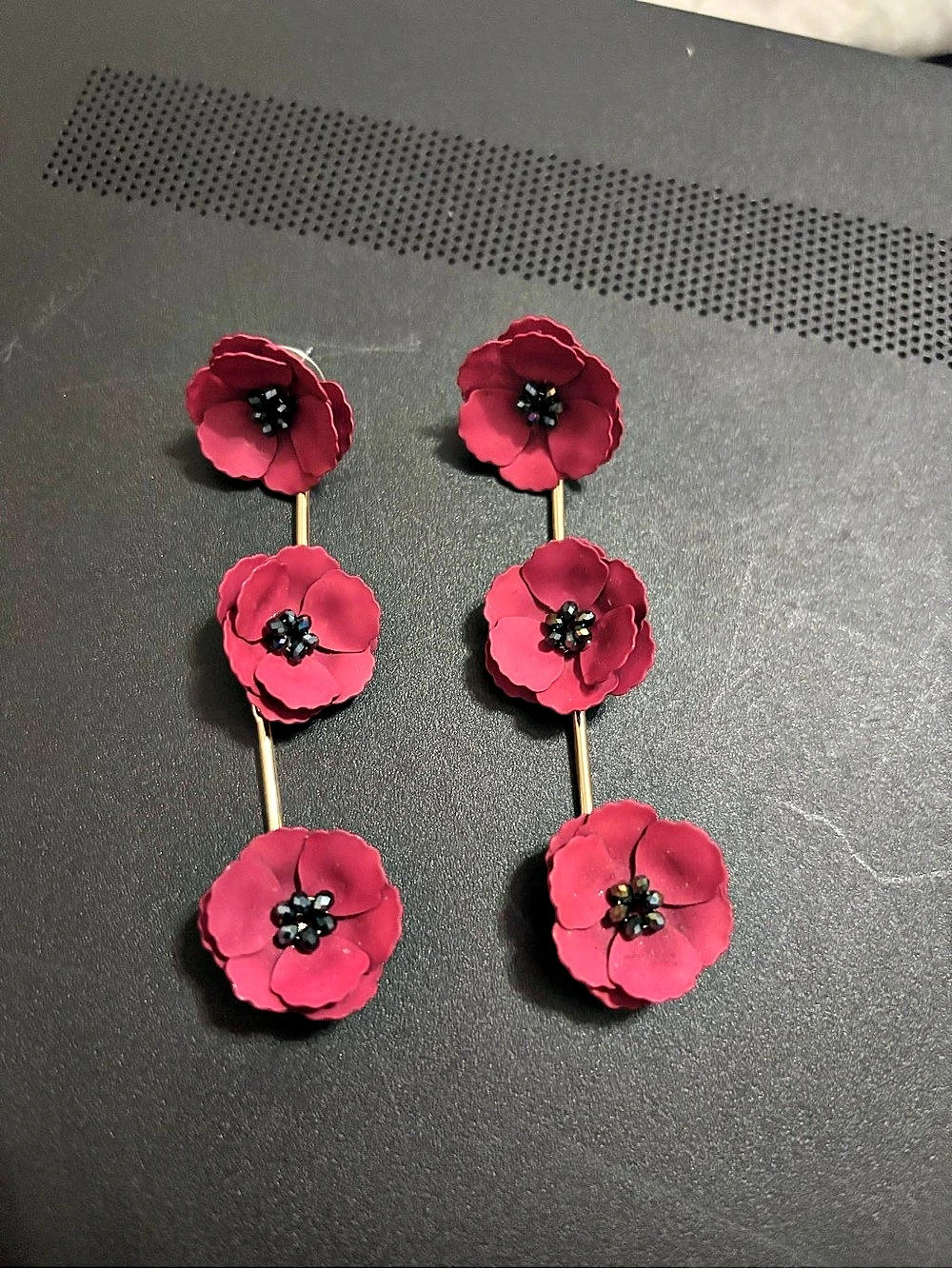 Floral Drop Earrings in Red & Gold Like New